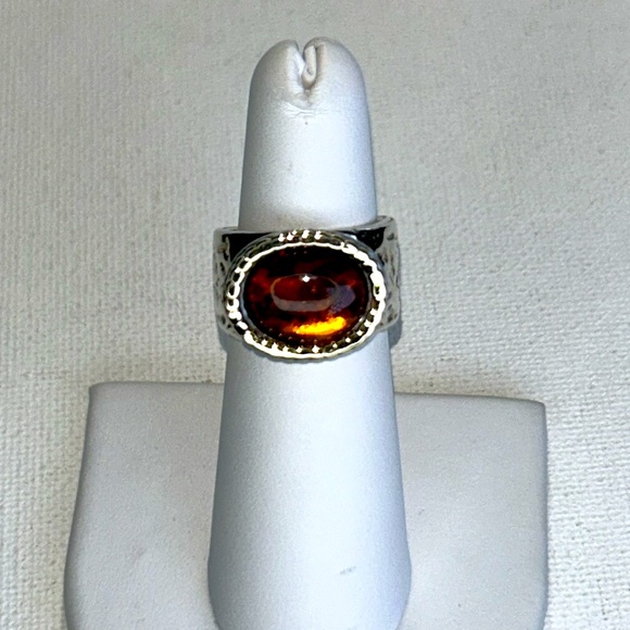 NWOT Sterling Silver 14K Accent Genuine Baltic Amber Designer Ring Bohemian - Picture 1 of 8